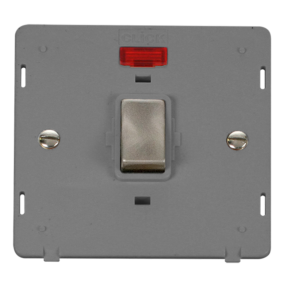 Click® Scolmore Definity™ SIN723GYBS 20A Ingot DP Switch With Neon Insert  Brushed Stainless Grey Insert