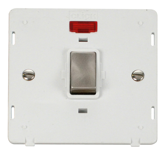 Click® Scolmore Definity™ SIN723PWBS 20A Ingot DP Switch With Neon Insert  Brushed Stainless Polar White Insert