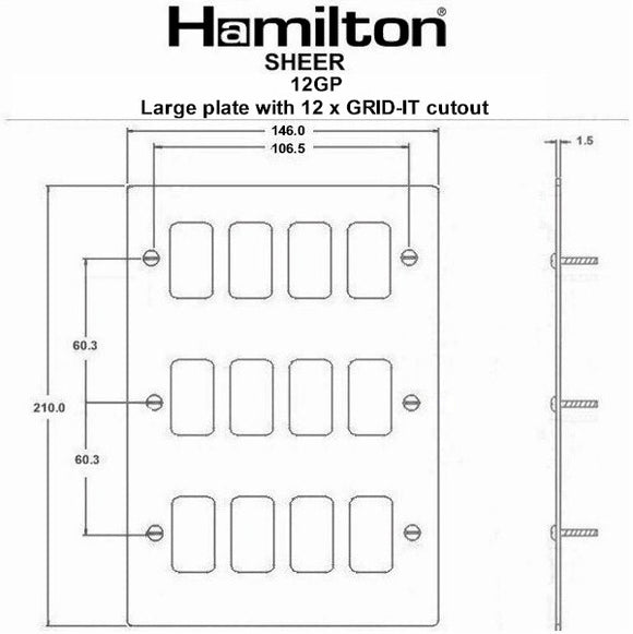Hamilton 8WP12GP Sheer Grid-IT Primed White 12 Gang Grid Fix Aperture Plate with Grid Insert