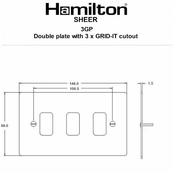 Hamilton 8WP3GP Sheer Grid-IT Primed White 3 Gang Grid Fix Aperture Plate with Grid Insert