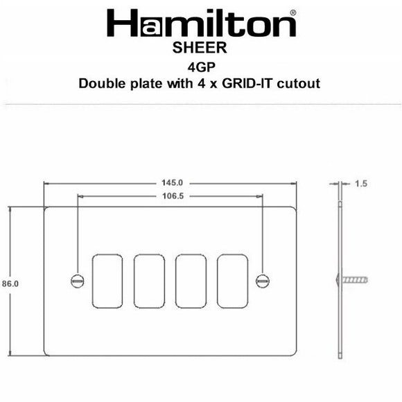 Hamilton 8WP4GP Sheer Grid-IT Primed White 4 Gang Grid Fix Aperture Plate with Grid Insert