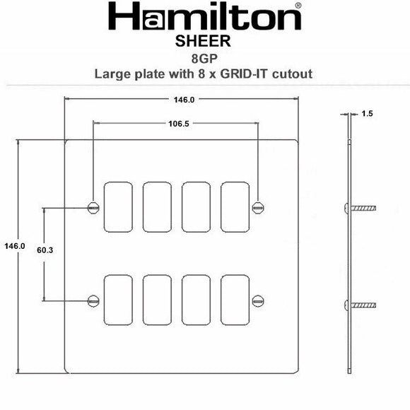 Hamilton 8WP8GP Sheer Grid-IT Primed White 8 Gang Grid Fix Aperture Plate with Grid Insert
