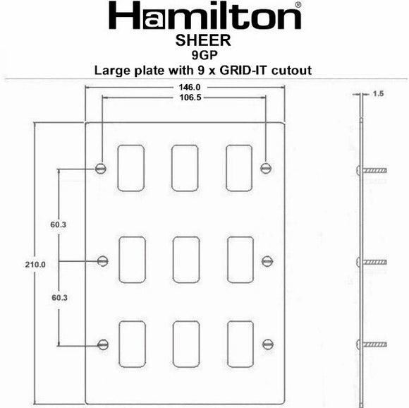 Hamilton 8WP9GP Sheer Grid-IT Primed White 9 Gang Grid Fix Aperture Plate with Grid Insert