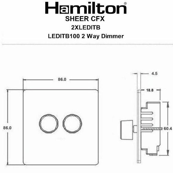 Hamilton 8MBC2XLEDITB100 Sheer CFX Matt Black 2g 100W LED 2 Way Push On/Off Rotary Dimmer Matt Black Insert