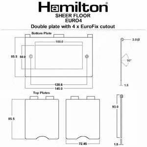 Hamilton 82DEURO4 Sheer Floor EuroFix Satin Brass Double Floor Plate complete with 4 EuroFix Apertures 100x50mm and Grid Insert