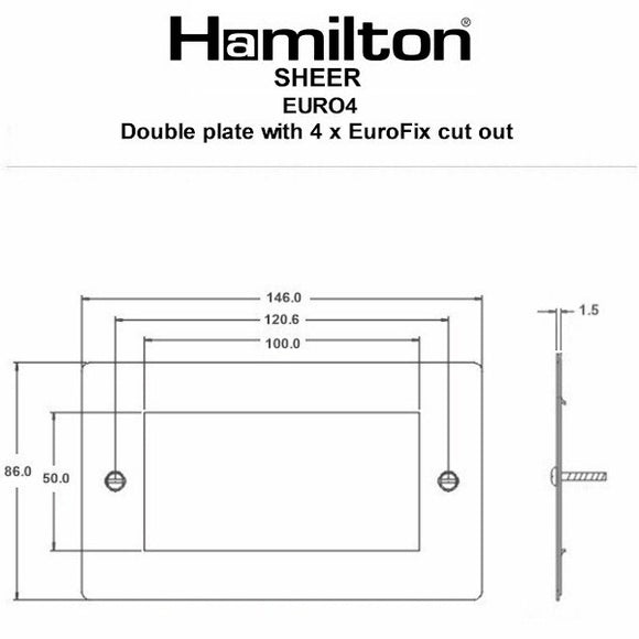 Hamilton 8MBEURO4 Sheer EuroFix Matt Black Double Plate complete with 4 EuroFix Apertures 100x50mm and Grid - NOT Suitable for Over Painting Insert