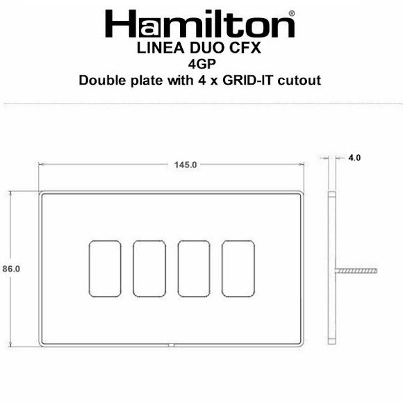 Hamilton LD4GPHB-HB Linea-Duo CFX Connaught Bronze Frame/Connaught Bronze Front 4 Gang Grid Fix Aperture Plate with Grid Insert