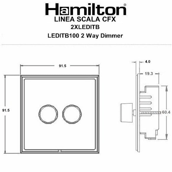 Hamilton LSX2XLEDITB100CB-CB Linea-Scala CFX Copper Bronze Frame/Copper Bronze 2g 100W LED 2 Way Push On/Off Rotary Dimmer Copper Bronze Insert