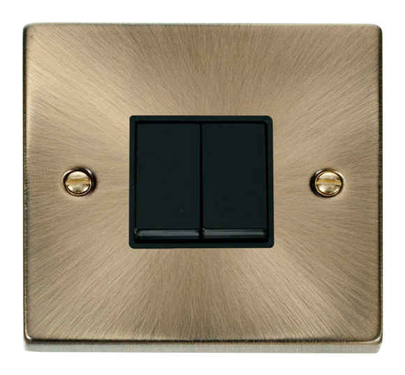 Click® Scolmore Deco® VPAB012BK 10AX 2 Gang 2 Way Plate Switch Antique Brass Black Insert