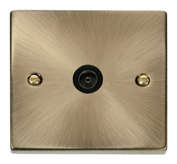 Click® Scolmore Deco® VPAB065BK Single Coaxial Outlet Antique Brass Black Insert