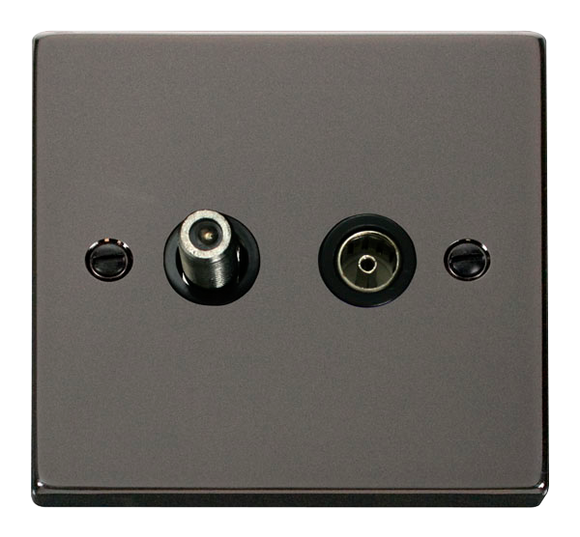 Click® Scolmore Deco® VPBN157BK Isolated Satellite & Isolated Coaxial Outlet Black Nickel Black Insert