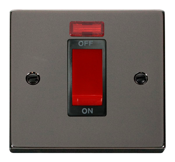 Click® Scolmore Deco® VPBN201BK 45A 1 Gang DP Switch With Neon Black Nickel Black Insert