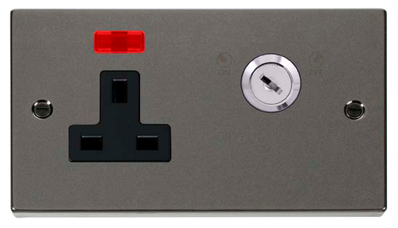 Click® Scolmore Deco® VPBN675BK 13A 1 Gang DP Key Lockable Socket With Neon Black Nickel Black Insert