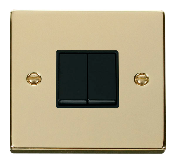 Click® Scolmore Deco® VPBR012BK 10AX 2 Gang 2 Way Plate Switch Polished Brass Black Insert