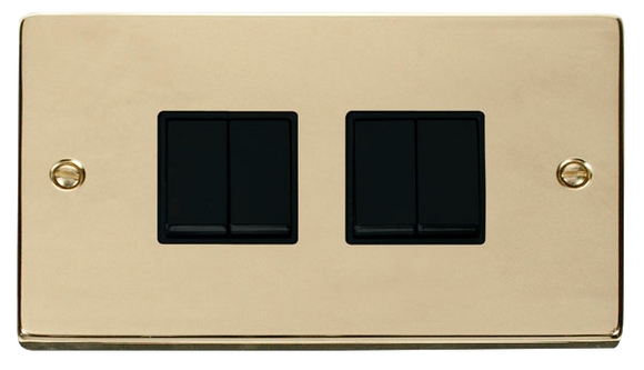 Click® Scolmore Deco® VPBR019BK 10AX 4 Gang 2 Way Plate Switch Polished Brass Black Insert