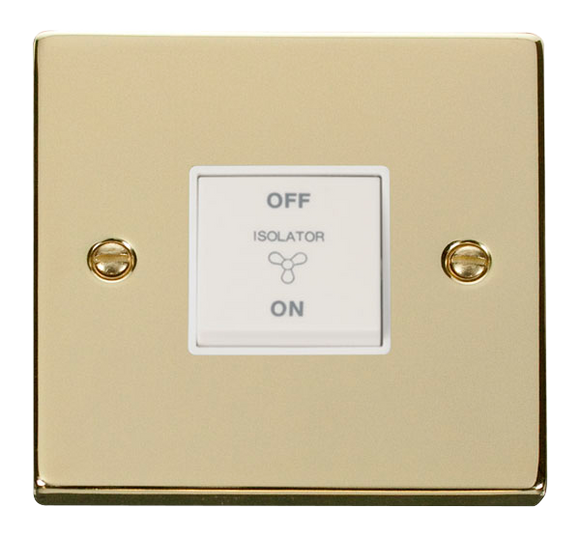Click® Scolmore Deco® VPBR020WH 10A 3 Pole Fan Isolation Switch Polished Brass White Insert