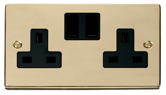 Click® Scolmore Deco® VPBR036BK 13A 2 Gang DP Switched Socket (Twin Earth) Polished Brass Black Insert
