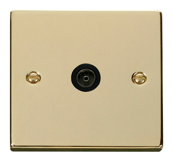 Click® Scolmore Deco® VPBR065BK Single Coaxial Outlet Polished Brass Black Insert