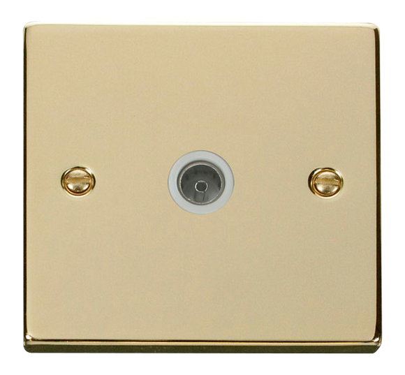 Click® Scolmore Deco® VPBR065WH Single Coaxial Outlet Polished Brass White Insert