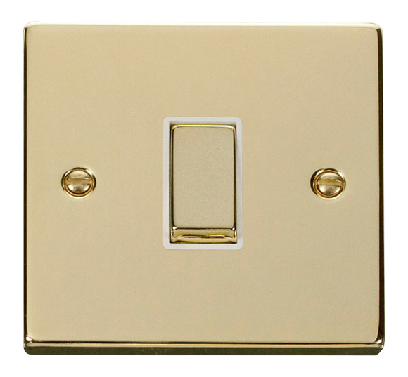 Click® Scolmore Deco® VPBR411WH 10AX Ingot 1 Gang 2 Way Plate Switch Polished Brass White Insert