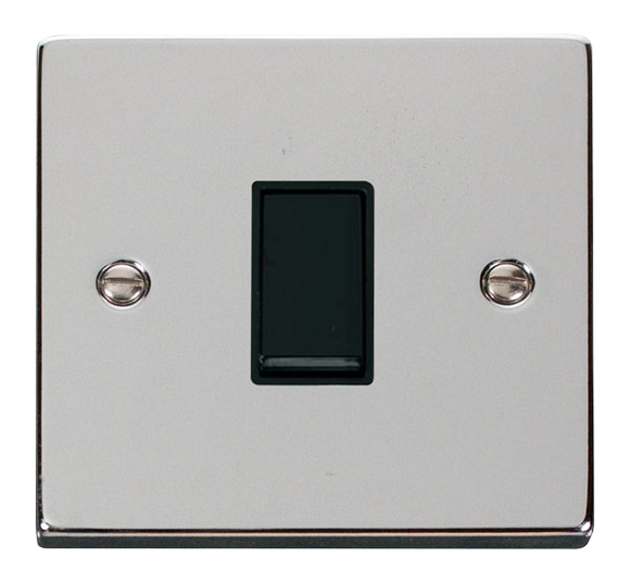 Click® Scolmore Deco® VPCH011BK 10AX 1 Gang 2 Way Plate Switch Polished Chrome Black Insert
