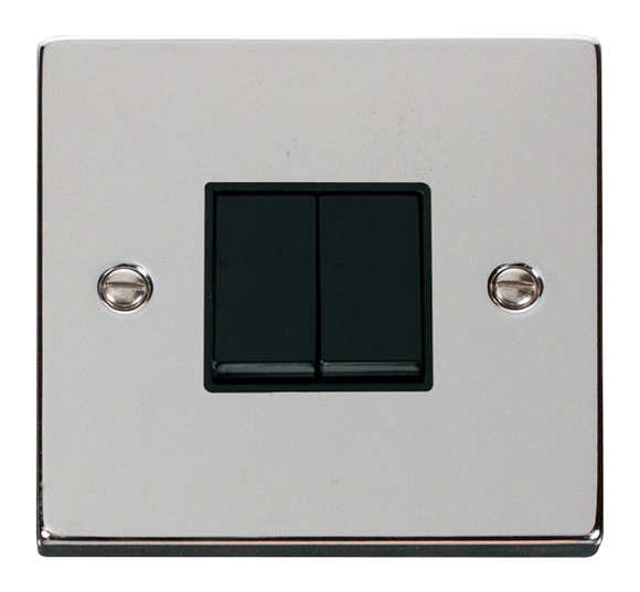 Click® Scolmore Deco® VPCH012BK 10AX 2 Gang 2 Way Plate Switch Polished Chrome Black Insert