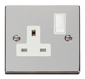 Click® Scolmore Deco® VPCH035WH 13A 1 Gang DP Switched Socket Polished Chrome White Insert