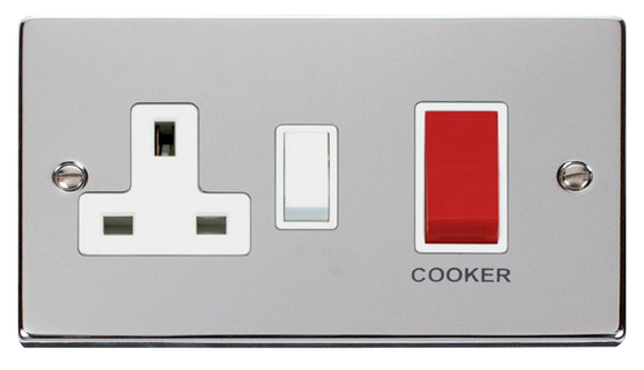 Click® Scolmore Deco® VPCH204WH 45A 2 Gang DP Switch With 13A DP Switched Socket Polished Chrome White Insert