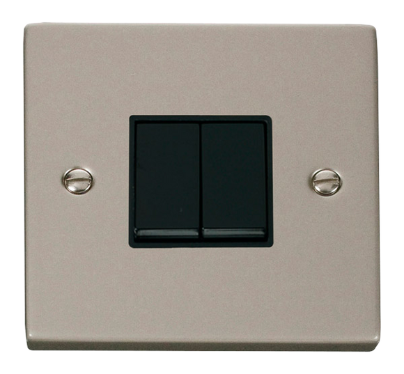 Click® Scolmore Deco® VPPN012BK 10AX 2 Gang 2 Way Plate Switch Pearl Nickel Black Insert