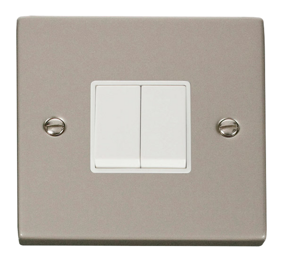 Click® Scolmore Deco® VPPN012WH 10AX 2 Gang 2 Way Plate Switch Pearl Nickel White Insert