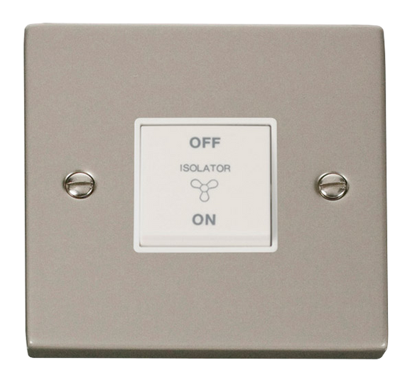 Click® Scolmore Deco® VPPN020WH 10A 3 Pole Fan Isolation Switch Pearl Nickel White Insert