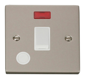 Click® Scolmore Deco® VPPN023WH 20A DP Switch With Neon Pearl Nickel White Insert