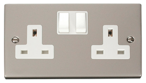 Click® Scolmore Deco® VPPN036WH 13A 2 Gang DP Switched Socket (Twin Earth) Pearl Nickel White Insert