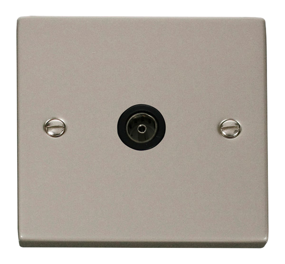 Click® Scolmore Deco® VPPN065BK Single Coaxial Outlet Pearl Nickel Black Insert
