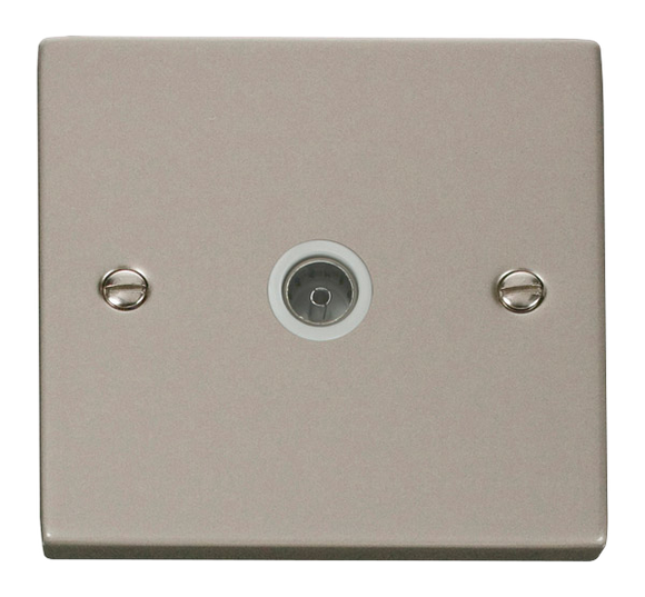 Click® Scolmore Deco® VPPN065WH Single Coaxial Outlet Pearl Nickel White Insert