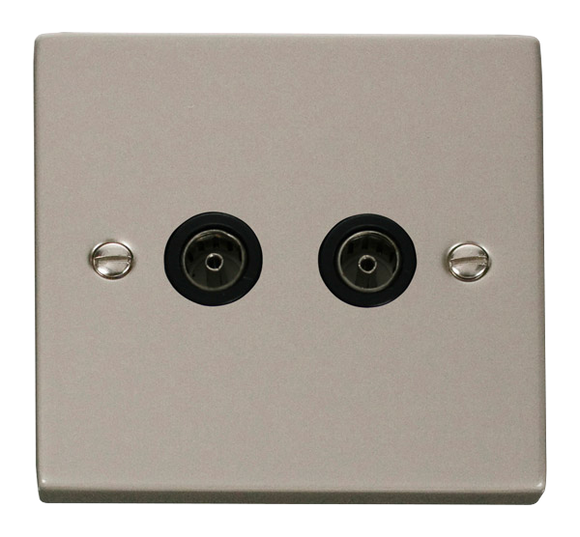 Click® Scolmore Deco® VPPN066BK Twin Coaxial Outlet Pearl Nickel Black Insert