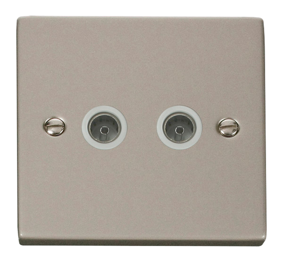 Click® Scolmore Deco® VPPN066WH Twin Coaxial Outlet Pearl Nickel White Insert