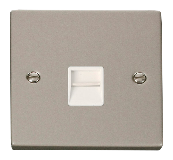 Click® Scolmore Deco® VPPN120WH Single Telephone Outlet - Master Pearl Nickel White Insert