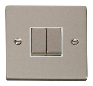 Click® Scolmore Deco® VPPN412WH 10AX Ingot 2 Gang 2 Way Plate Switch Pearl Nickel White Insert