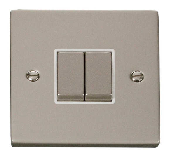 Click® Scolmore Deco® VPPN412WH 10AX Ingot 2 Gang 2 Way Plate Switch Pearl Nickel White Insert