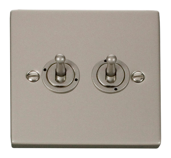 Click® Scolmore Deco® VPPN422 10AX 2 Gang 2 Way Toggle Switch Pearl Nickel  Insert