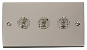 Click® Scolmore Deco® VPPN423 10AX 3 Gang 2 Way Toggle Switch Pearl Nickel  Insert