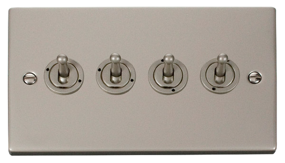 Click® Scolmore Deco® VPPN424 10AX 4 Gang 2 Way Toggle Switch Pearl Nickel  Insert