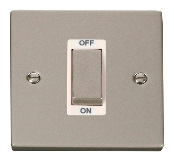 Click® Scolmore Deco® VPPN500WH 45A Ingot 1 Gang DP Switch Pearl Nickel White Insert