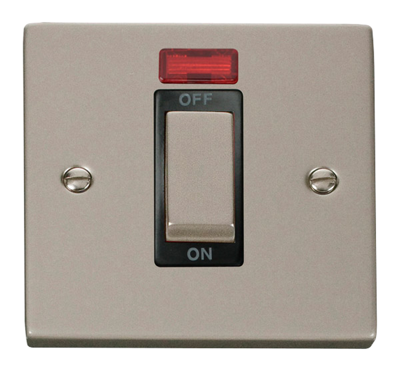 Click® Scolmore Deco® VPPN501BK 45A Ingot 1 Gang DP Switch With Neon Pearl Nickel Black Insert