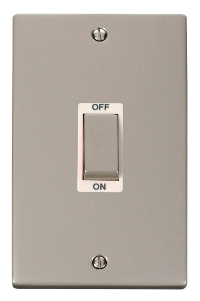 Click® Scolmore Deco® VPPN502WH 45A Ingot 2 Gang DP Switch Pearl Nickel White Insert