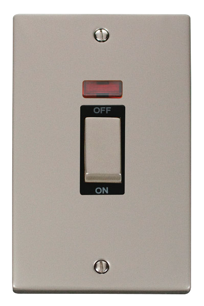 Click® Scolmore Deco® VPPN503BK 45A Ingot 2 Gang DP Switch With Neon Pearl Nickel Black Insert