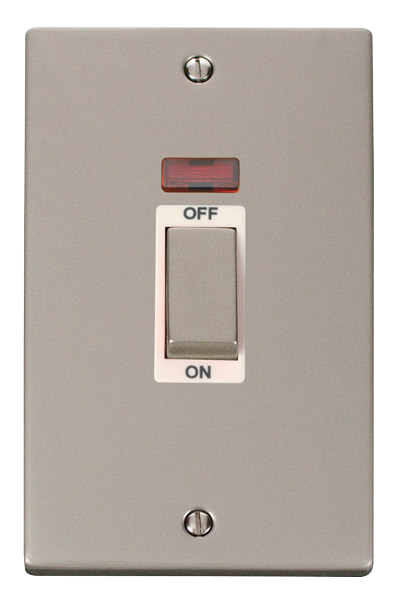Click® Scolmore Deco® VPPN503WH 45A Ingot 2 Gang DP Switch With Neon Pearl Nickel White Insert