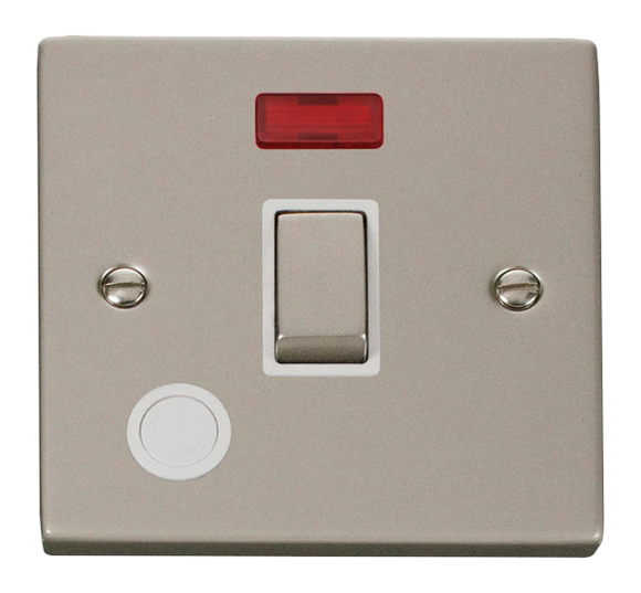 Click® Scolmore Deco® VPPN523WH 20A Ingot DP Switch With Neon Pearl Nickel White Insert