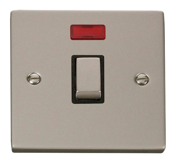 Click® Scolmore Deco® VPPN723BK 20A Ingot DP Switch With Neon Pearl Nickel Black Insert